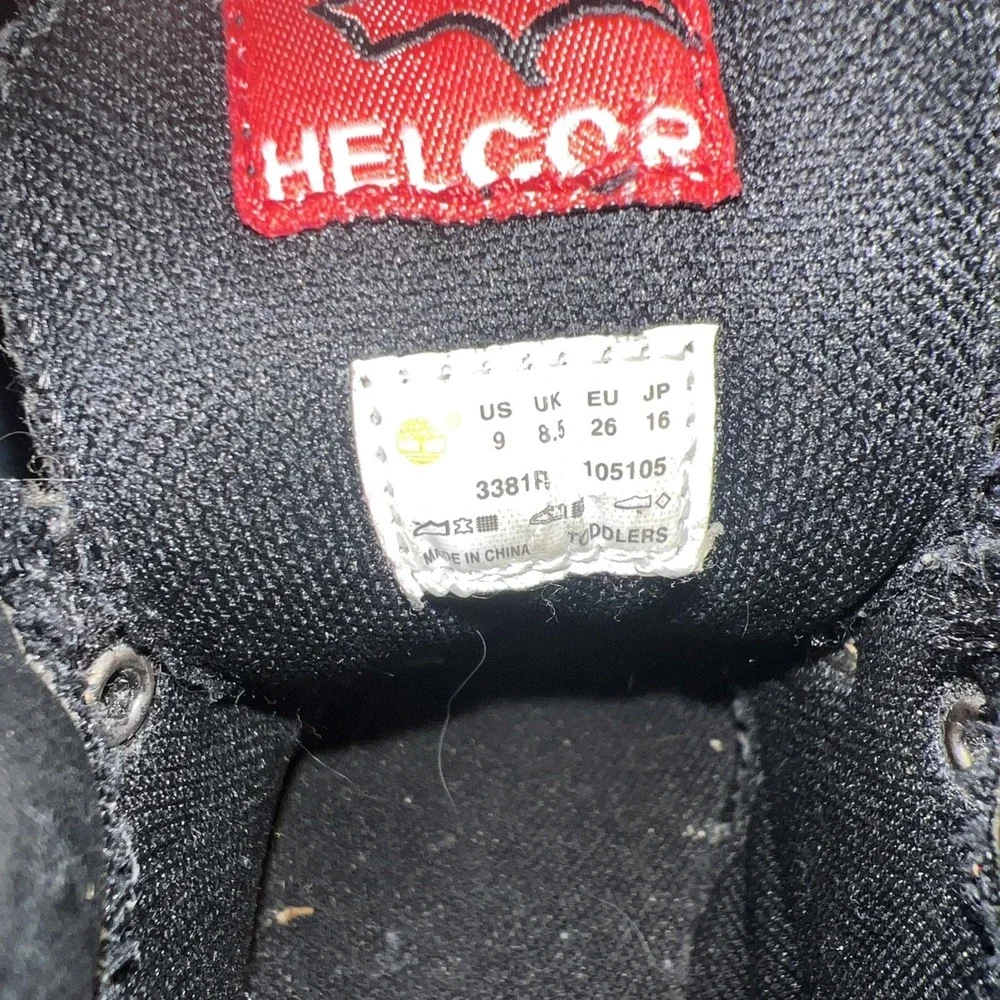 Timberland Field Boots Toddler Sz 9 Black Helcor Leather Scuffproof Hiking Shoes